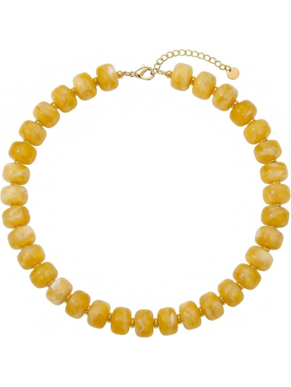 Women's Chunky Yellow Beaded Necklace Marbled Resin Drum Bead Choker Jewelry